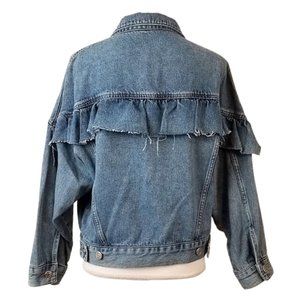 Urban Outfitters BDG Ruffle Blue Denim Trucker Jacket Women's S-P